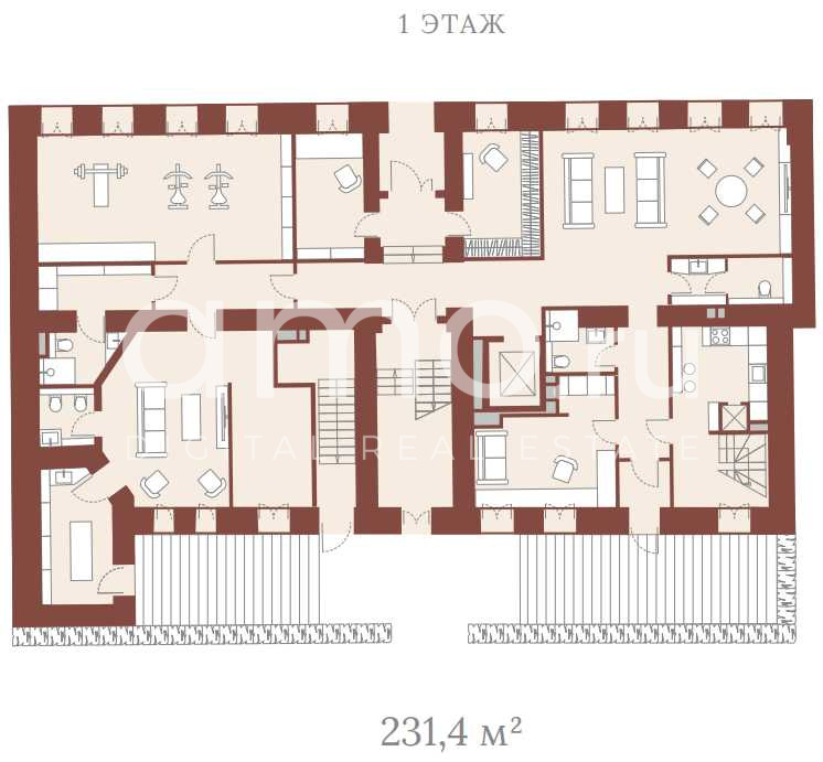 Планировка офиса 839.6 м², 1 этаж, ЖК «Золотой»